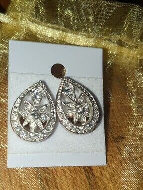 Napier Silver Teardrop Crystal Twist-On Earrings